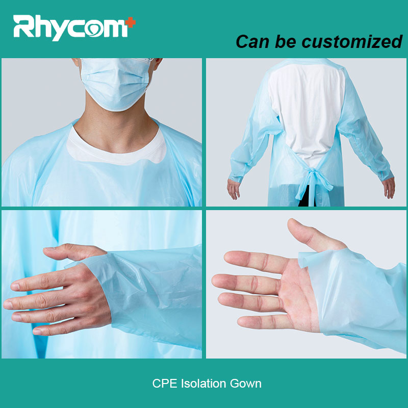 Rhycomme Open Back CPE Coated Disposable Isolation Gowns Level 2 with Thumb Loops