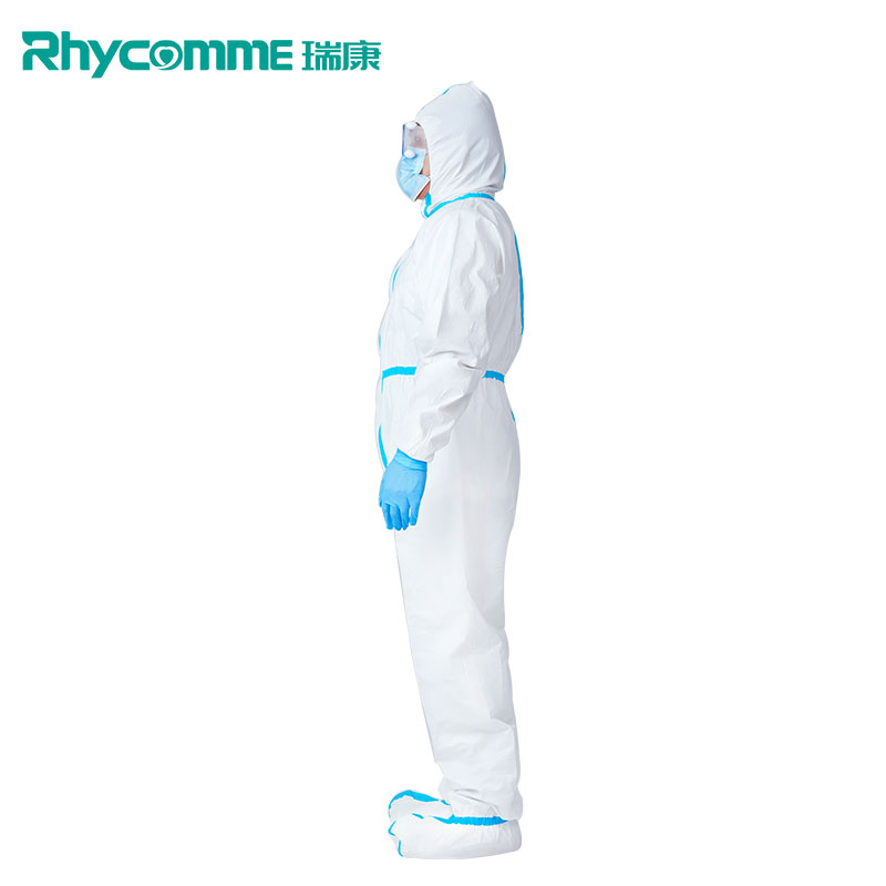 Rhycomme White Medical Full Body Protective Disposable Coverall Suit With Tape