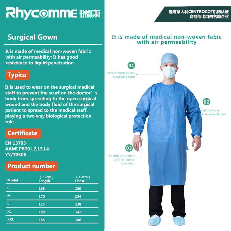 Rhycomme Disposable Medical Sterile Level 3 Surgical Gown