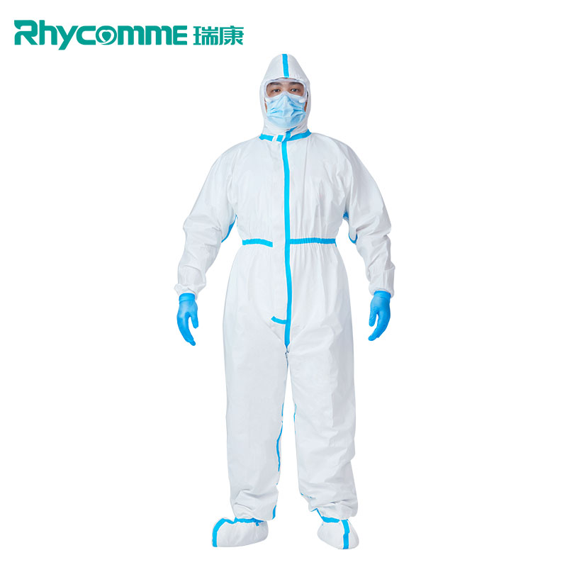 Rhycomme Medical Disposable Protective Coverall With Tape Hooded White