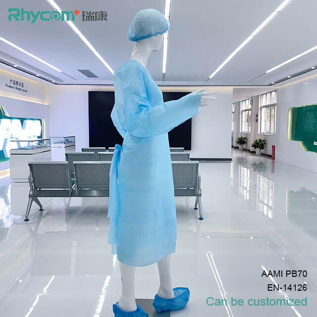 Rhycomme Blue Plastic CPE Level 2 Isolation Gown with Thumb Loop 