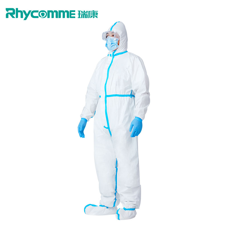 Rhycomme Disposable Protective Medical Gowns With Tape Coverall Suit