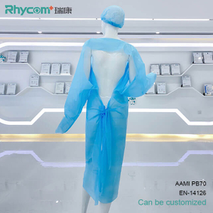 Rhycomme Blue Plastic CPE Level 2 Isolation Gown with Thumb Loop 