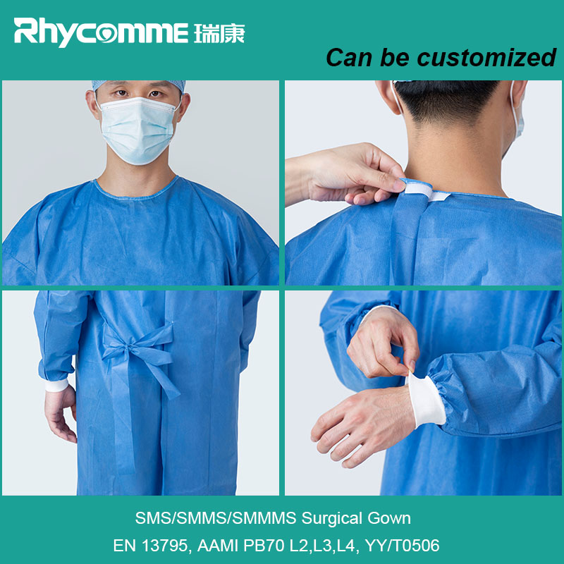 Rhycomme EN13795 LEVEL 3 SMS Non Woven Sealed Surgical Gown
