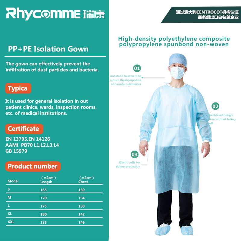 Rhycomme Waterproof Medical Non Sterile Isolation Gowns PP PE