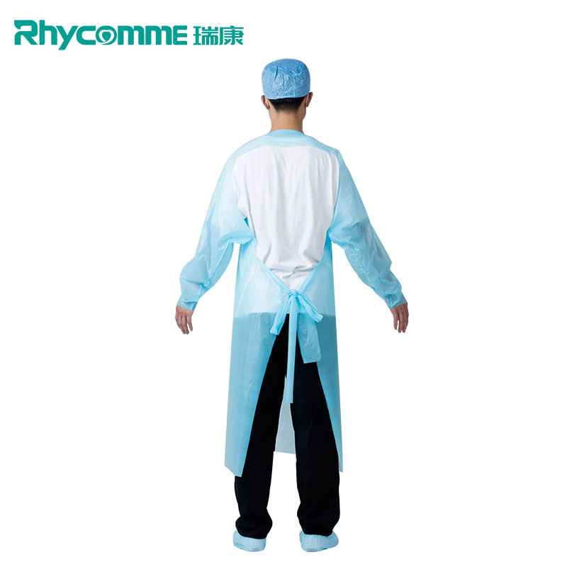 Rhycomme Half Back CPE Coated Level 2 Disposable Isolation Gowns with Thumb Loops